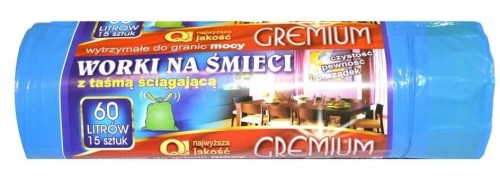 Worki na śmieci 60L/15 sztuk z taśmą Gremium