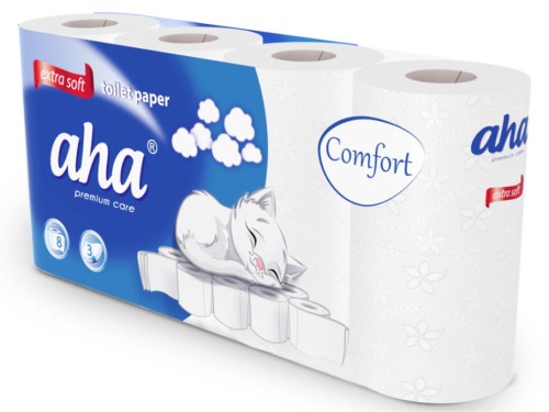 Papier toaletowy AHA Comfort, 3 warstwy, biały (8 rolek)
