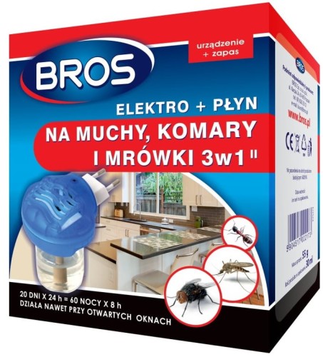 Bros elektrofumigator + płyn na muchy, komary, mrówki
