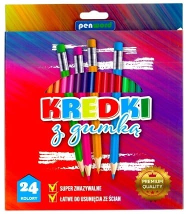 Kredki ołówkowe 24 kolory, z gumką 2555-24 G Polsir