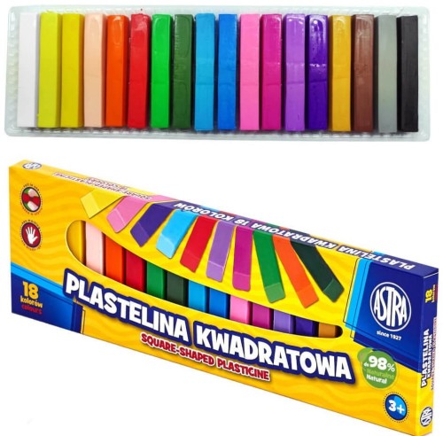Plastelina Astra 18 kolorów, kwadratowa