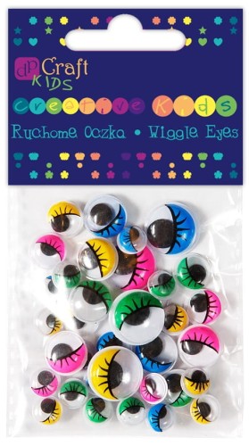 Oczka ruchome z rzęsami kolorowe DpCraft, 36 sztuk