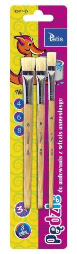 Pędzle szkolne płaskie Tetis 3 rozmiary (4,6,8)