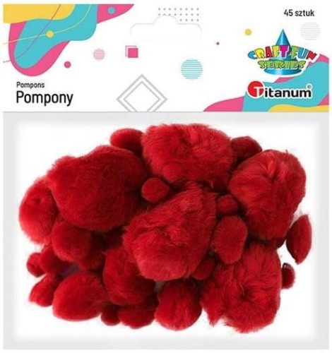 Pompony Titanum Craft-Fun Series akrylowe czerwone, 45 sztuk