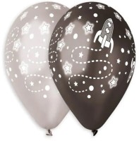 Balony nadruk kosmos czarny/szary metalik