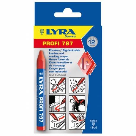 Kreda Lyra Profi 797 do drewna, czerwona, 12 sztuk