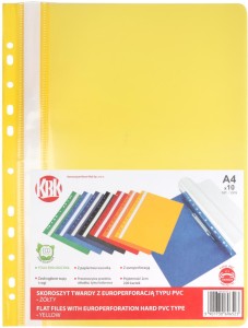 Skoroszyt plastikowy wpinany KBK A-4, żółty