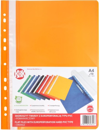 Skoroszyt plastikowy wpinany KBK A-4, pomarańczowy