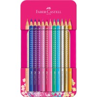 Kredki ołówkowe Faber Castell Sparkle metalowe opakowanie, 12 kolorów 