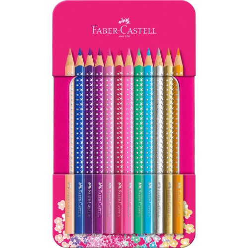 Kredki ołówkowe Faber Castell Sparkle metalowe opakowanie, 12 kolorów 