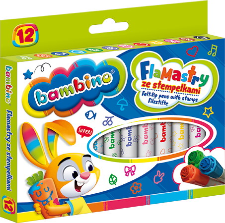 Flamastry ze stempelkami Bambino, 12 kolorów
