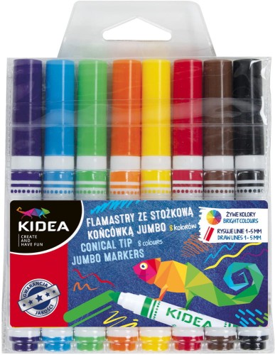 Flamastry Kidea Jumbo, stożkowa końcówka, 8 kolorów