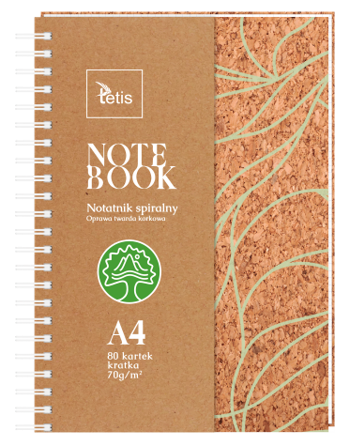 Kołonotatnik Tetis, A-4 80 kartek, oprawa korkowa, kratka