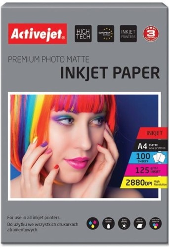Papier fotograficzny Activejet A-4, 125g, 100 arkuszy, matowy