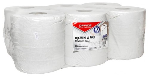 Ręcznik papierowy w roli Office Products, biały, dwuwarstwowy, makulaturowy