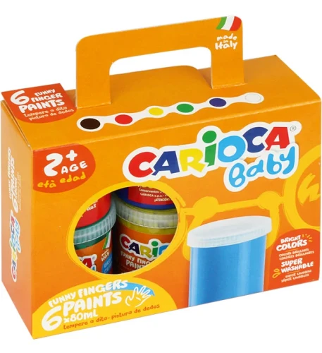 Farby do malowania palcami Carioca, 6 kolorów x 80ml