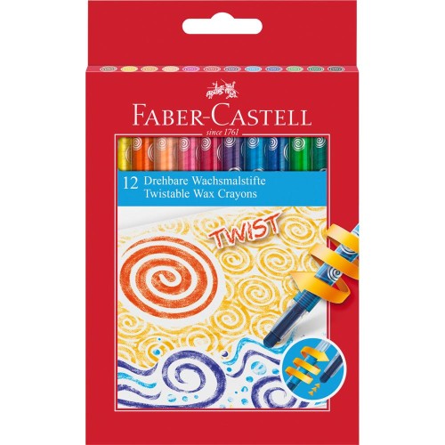 Kredki woskowe Faber Castell wykręcane, 12 kolorów