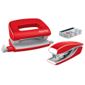 Zestaw zszywacz i dziurkacz metalowy mini Leitz NeXXt WOW, czerwony, do 10 kartek