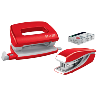 Zestaw zszywacz i dziurkacz metalowy mini Leitz NeXXt WOW, czerwony, do 10 kartek