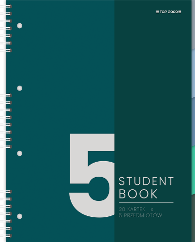 Kołonotatnik TOP-2000 Student Book, B-5, 100 kartek, kratka, kolorowe registry 