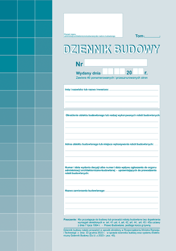 Dziennik budowy A-4, 40 stron / 603-1Z