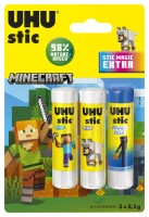 Klej biurowy UHU Minecraft w sztyfcie, 3 sztuki (2x8,2g 1x Magic 8,2g)