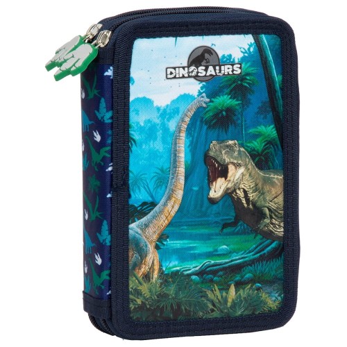 Piórnik szkolny Derform podwójny Dinozaury, z wyposażeniem