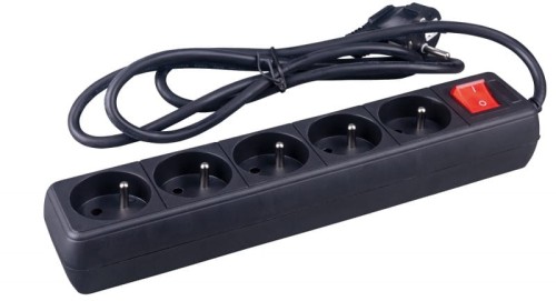 Przedłużacz Office Products, 5 gniazd, 5m, z uziemieniem i wyłącznikiem, czarny