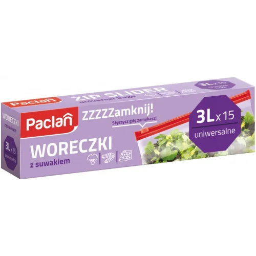 Woreczki śniadaniowe Paclan z suwakiem 3l, 15 sztuk