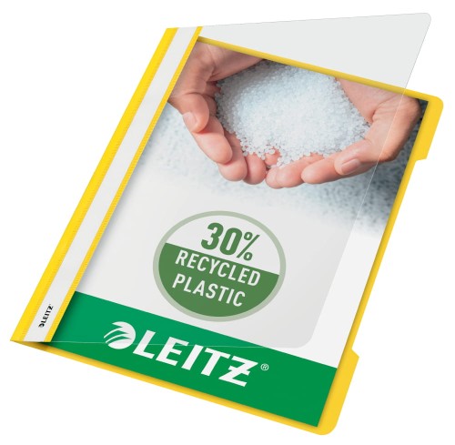 Skoroszyt plastikowy Leitz A-4, w 30% z przedużytkowego tworzywa z odzysku, żółty