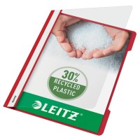 Skoroszyt plastikowy Leitz A-4, w 30% z przedużytkowego tworzywa z odzysku, czerwony