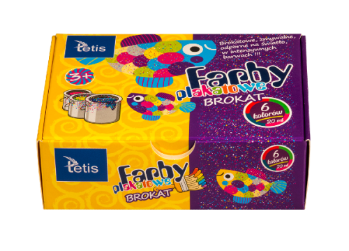 Farby plakatowe brokatowe Tetis 6 kolorów 20 ml