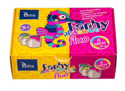 Farby plakatowe Tetis 6 kolorów fluo, 20ml