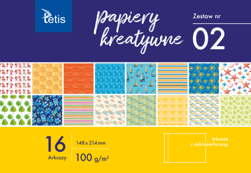 Papier kreatywny Tetis A-5 100g, 16 arkuszy z perforacją (zestaw nr 2)