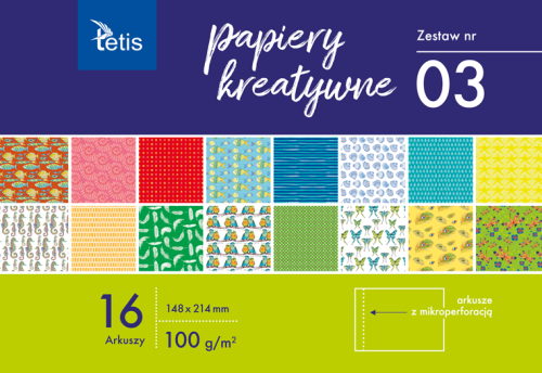 Papier kreatywny Tetis A-5 100g, 16 arkuszy z perforacją (zestaw nr 3)