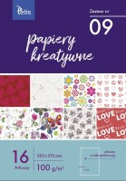 Papier kreatywny Tetis A-4 100g, 16 arkuszy z perforacją (zestaw nr 9)