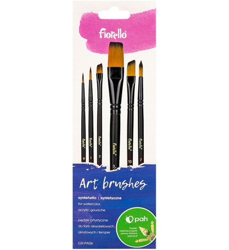 Pędzle nylonowe artystyczne Fiorello, 6 rozmiarów (0,1,2,3,10,7)