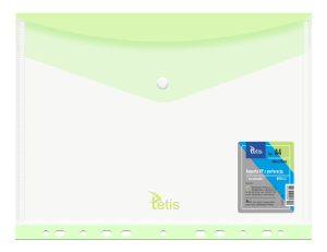 Teczka kopertowa na zatrzask Tetis z listwą zawieszkową A-4, jasnozielona