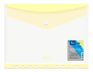 Teczka kopertowa na zatrzask Tetis z listwą zawieszkową A-4, żółta