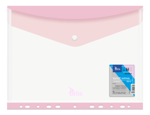 Teczka kopertowa na zatrzask Tetis z listwą zawieszkową A-4, różowa