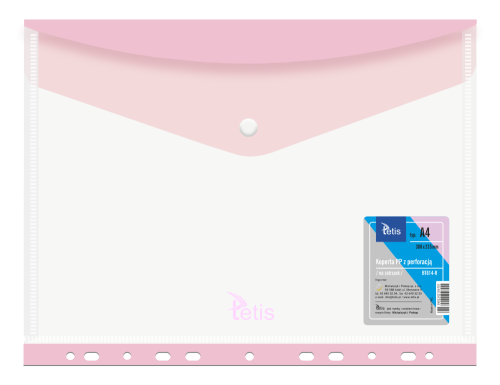 Teczka kopertowa na zatrzask Tetis z listwą zawieszkową A-4, różowa