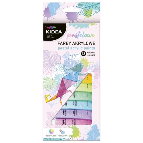 Farby akrylowe Kidea, 12 kolorów x 12ml, pastelowe