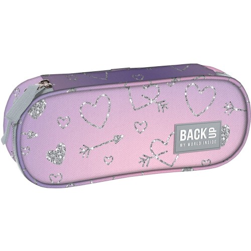 Piórnik BackUP 7 model A 32 Twinkle – gradient fioletu i srebrne serca