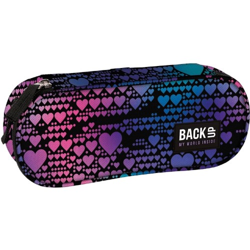 Piórnik BackUP 7 Dance Hearts – tęczowy gradient z serduszkami, róż, granat i turkus
