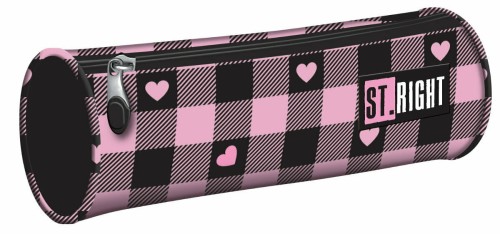 Piórnik tuba St.Right PU-01 Pink Checkered – różowa kratka z serduszkami
