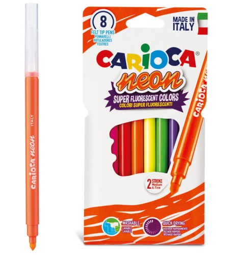 Pisaki Carioca NEON 8 kolorów – fluorescencyjne, szybkoschnące, spieralne