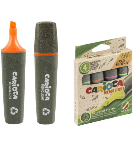 Zakreślacze Carioca EcoFamily 4 kolory – ekologiczne, intensywne, ścięta końcówka