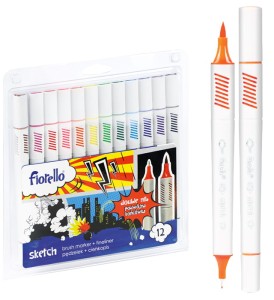 Pisaki Sketch Fiorello dwustronne 12 kolorów – pędzelek + cienkopis, idealne do bullet journal i komiksów