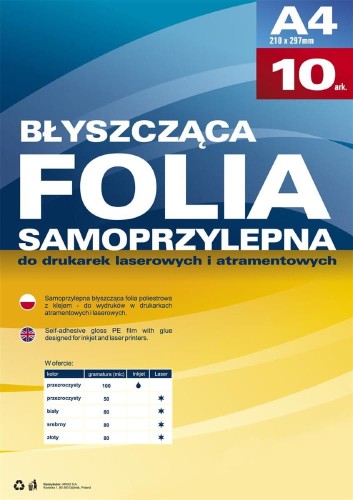 Folia samoprzylepna do drukarek laserowych A-4, 10 arkuszy