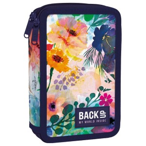 Piórnik BackUP 7 Wiosenny DW 10 – podwójny z wyposażeniem, kwiatowy motyw
